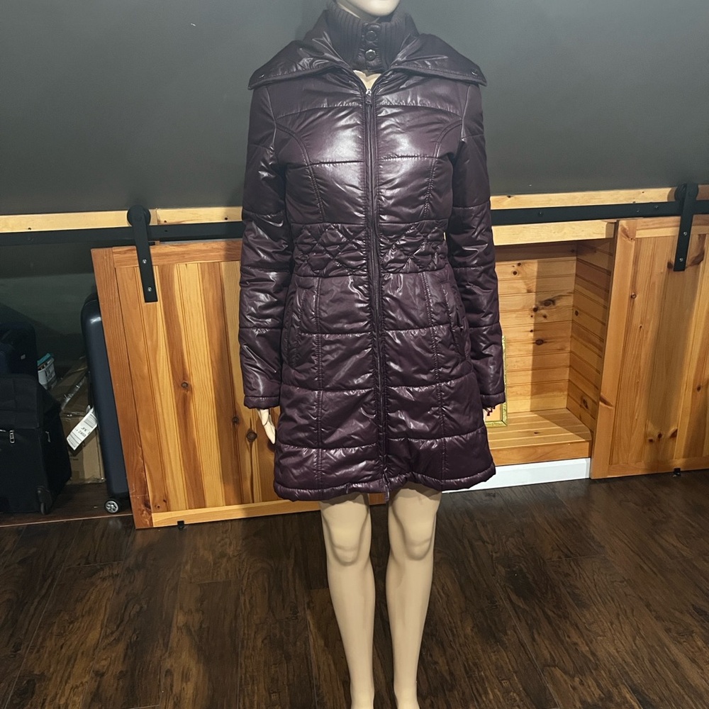 Guess Women's Dark Purple Puffer Coat